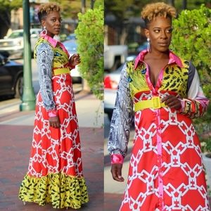 👗👗👗 LUXE Full Length Pattern Ruffle Maxi Dress